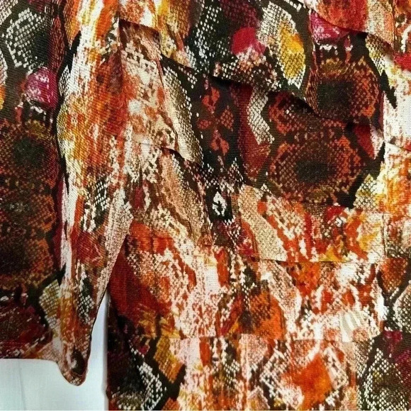 Tanjay Petite Blouse Mesh Ruffles 3/4 Length Sleeves V-Neck Orange Size Small - Picture 15 of 16